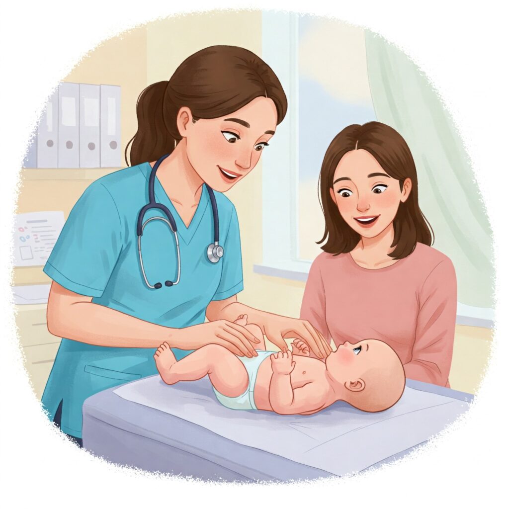 gelişim kontrolü yapılan bebek illüstrasyonu